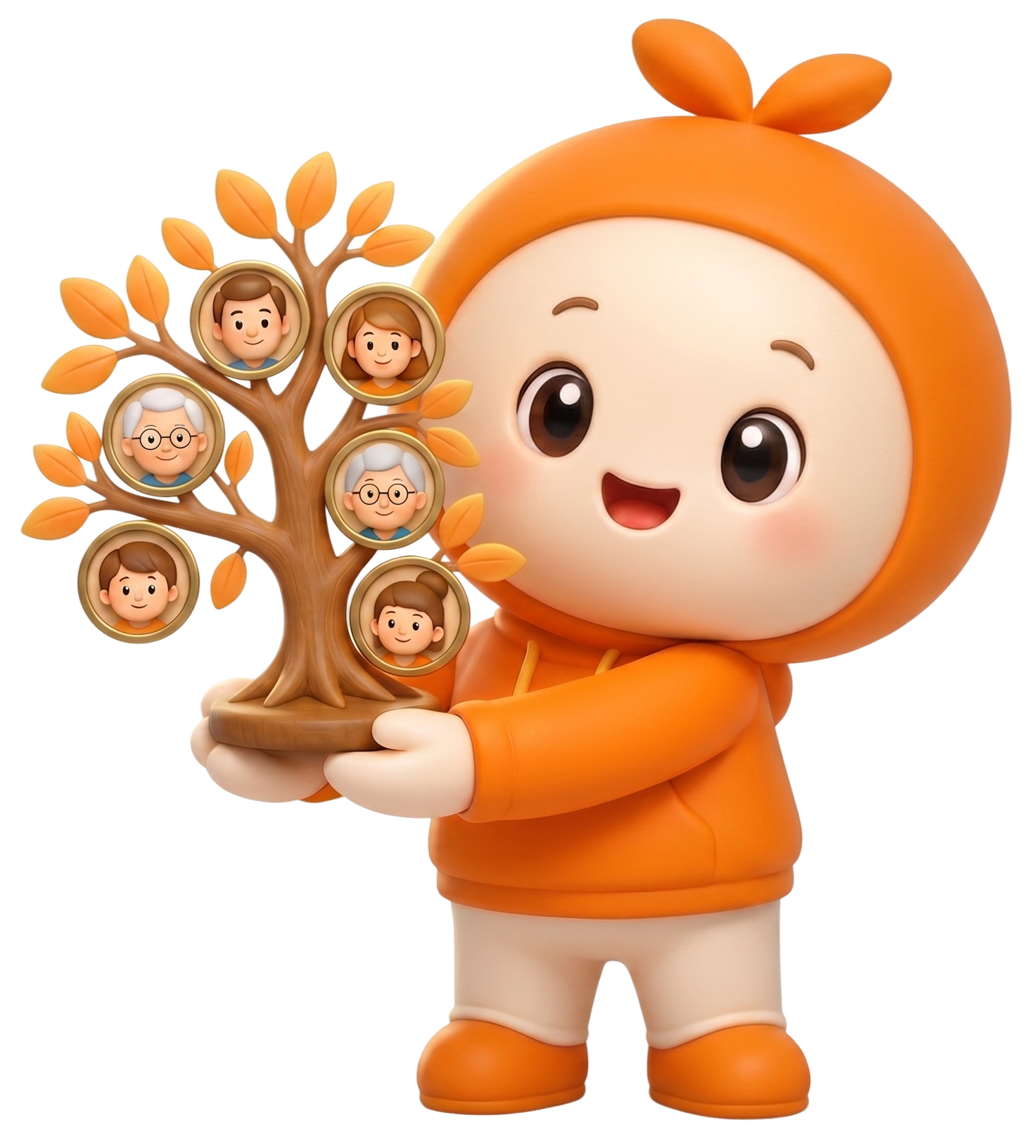 Mascot Family Tree — nhân vật 3D cầm cây gia phả